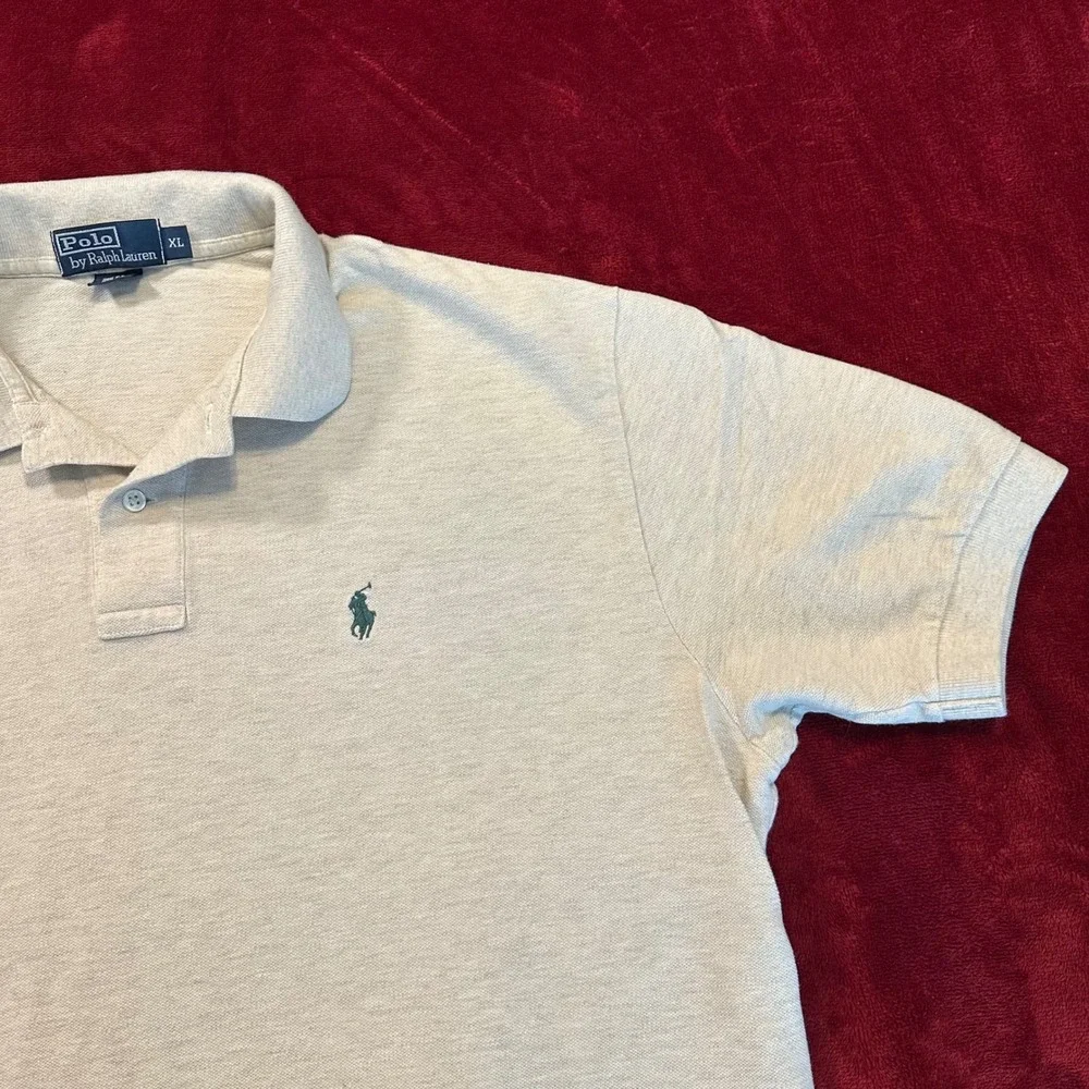 Polo Ralph Lauren Mens XL Oatmeal Tan Cotton Pique Short Sleeve‎ Polo Shirt